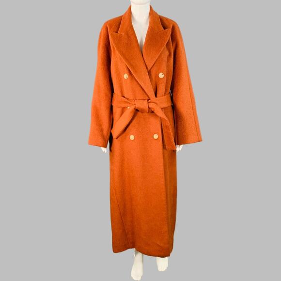 ACNE STUDIOS Size XS Brown Mohair Blend Textured Double Breasted Belted Coat - Picture 1 of 8